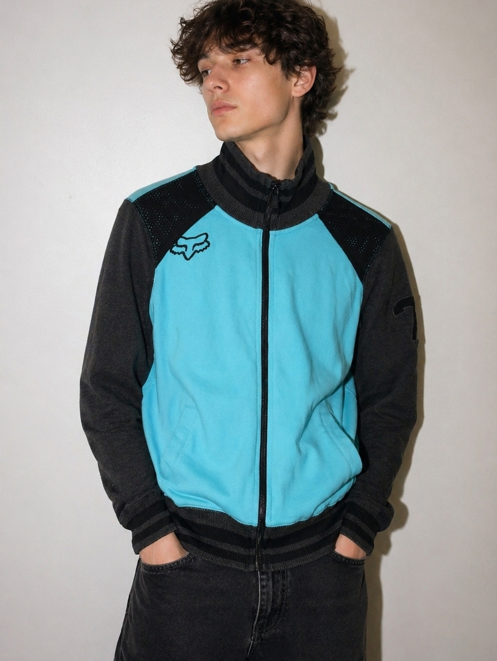 Fox Racing Men’s Teal & Black Bomber-Style Track Jacket Size Medium